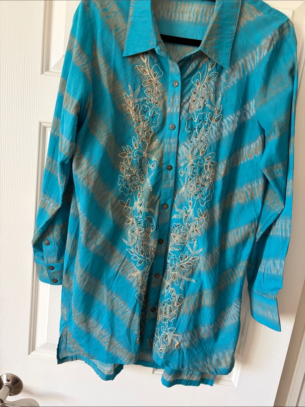 Soft Surroundings Turquoise Daybreak Embroidered Tunic
